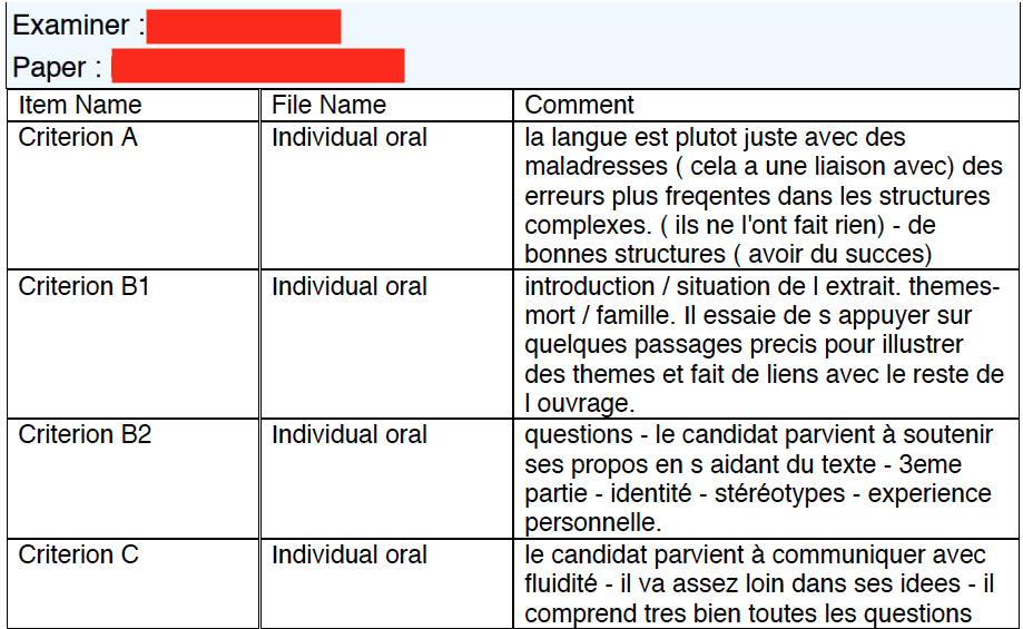 French B: Exemple - O.Individuel Niveau Supérieur